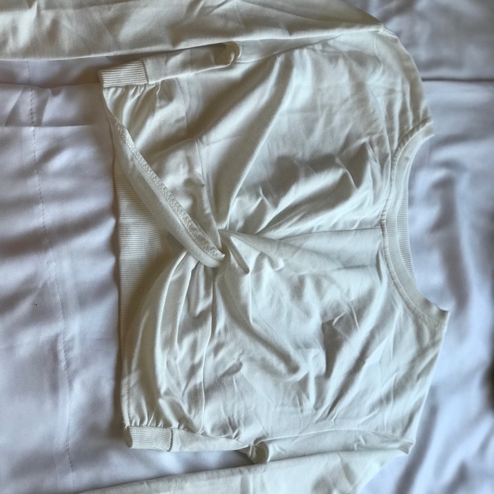 Off White Cropped Front Knot Shirt